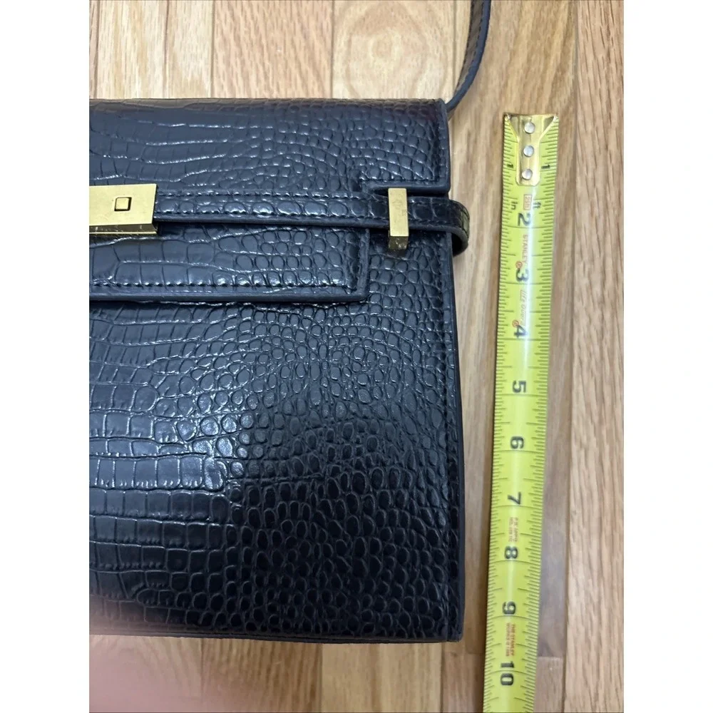 Saint Laurent Manhatten Black Embossed Croc Shoulder‎ Bag